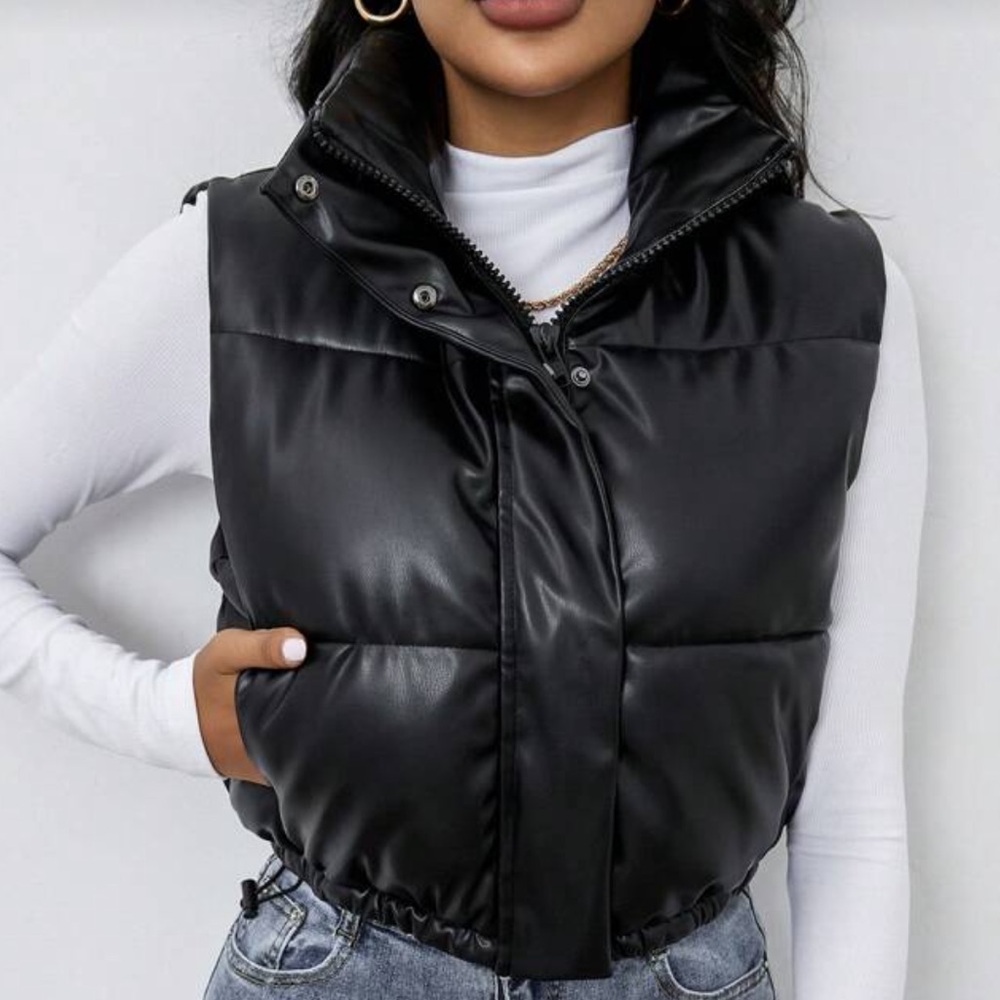 Women’s Black Faux Leather Puffer Vest